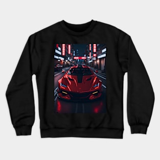 Dark Red Sports Car in Japanese Neon City Crewneck Sweatshirt